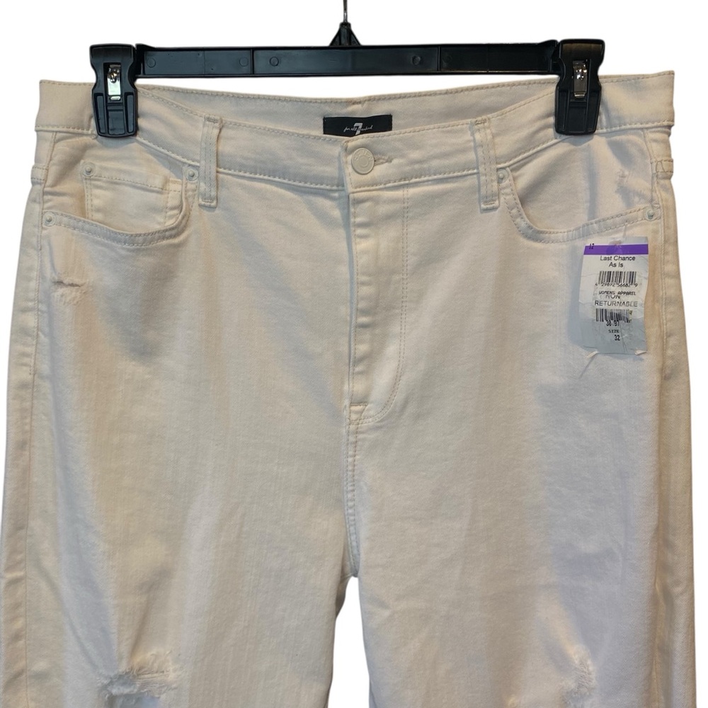 7 For All Mankind High Waist Ankle White Distressed Skinny Jeans Womens Size 32 - Picture 3 of 16
